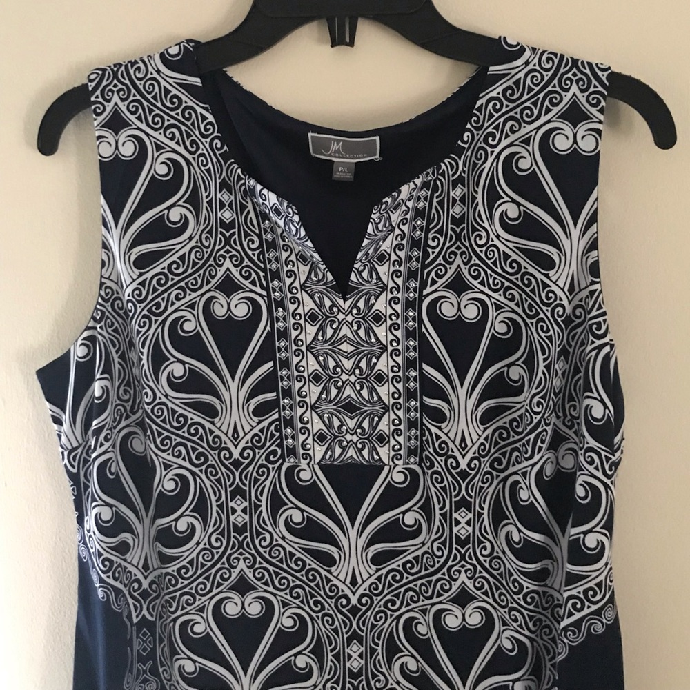 JM Collection Dress Blue/White P/L Silver Studded